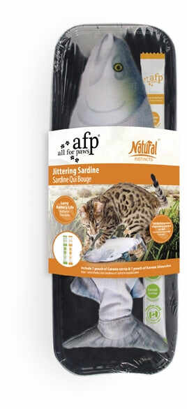 ALL FOR PAWS Natural Jucărie pentru pisici, Sardină mişcătoare cu iarba pisicii