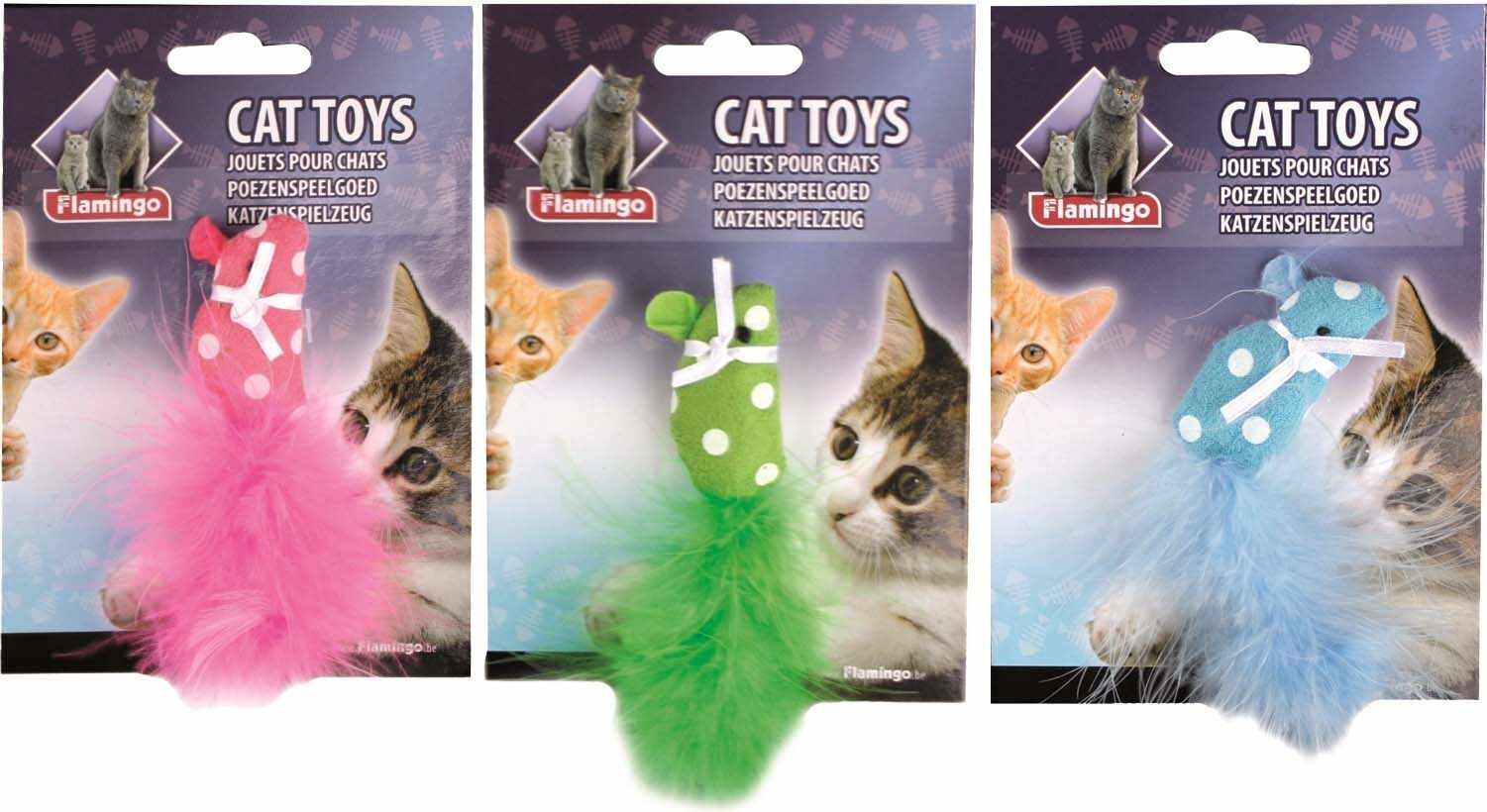 FLAMINGO Jucărie pisici Şoricel cu iarba pisicii 11x1x2,5cm, diverse culori