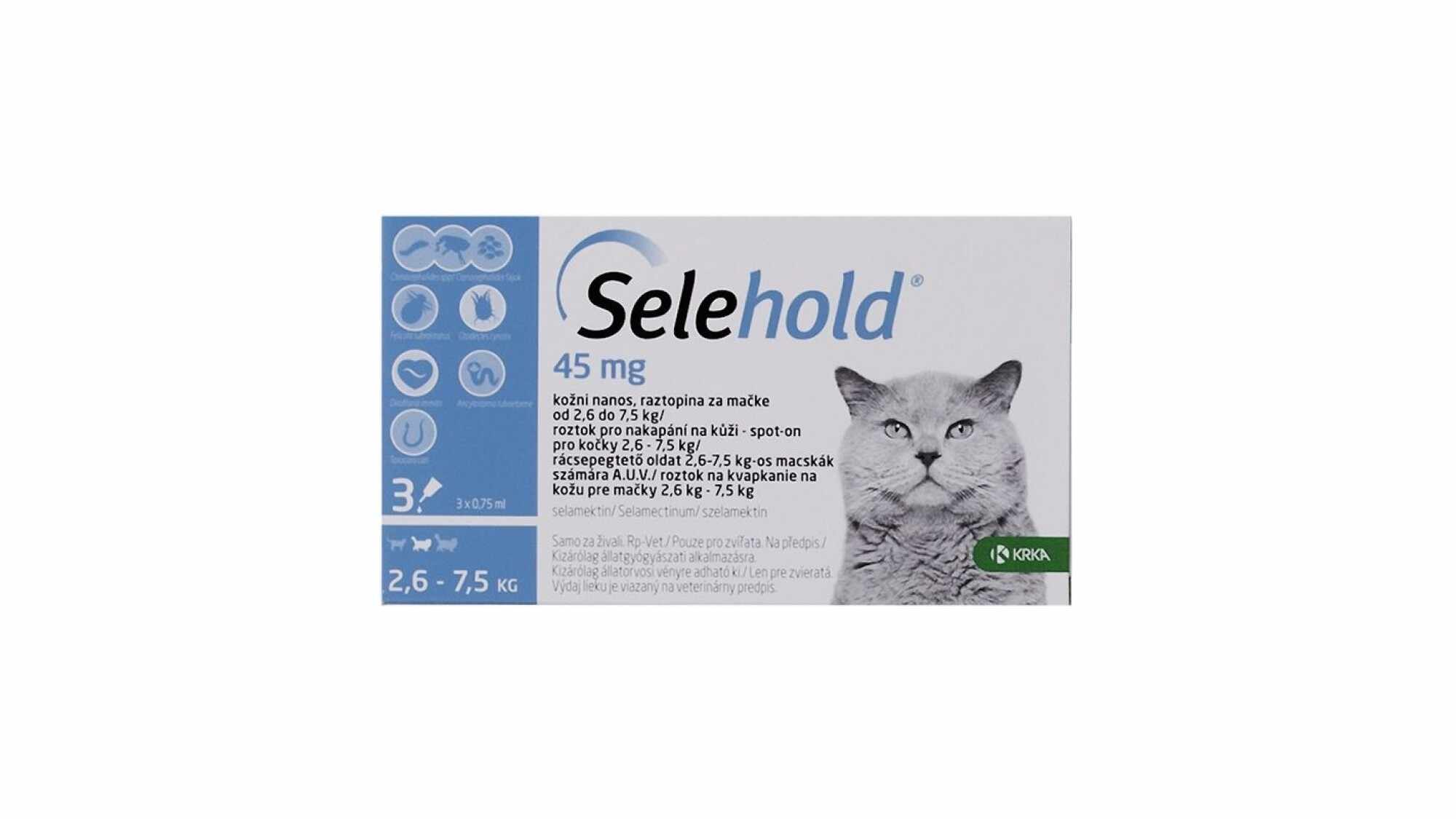 Selehold Pipeta Antiparazitara Pisica 45 mg 2.6- 7.5 kg X 1 pipeta